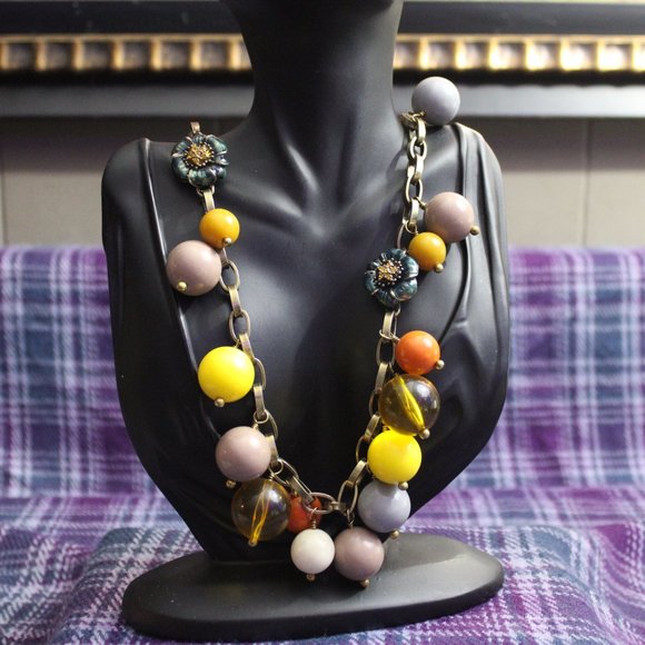 J Crew Beaded Flower Chain Necklace